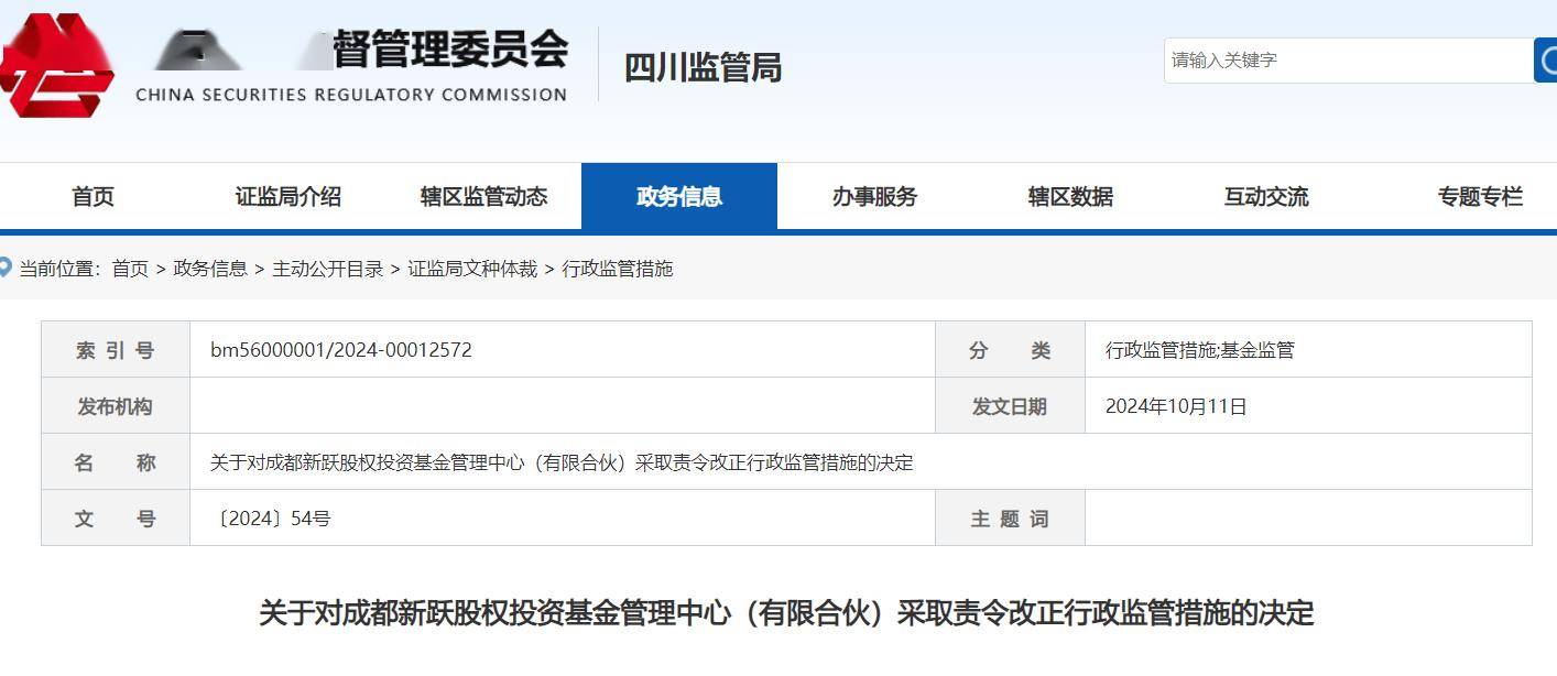 成都新跃股权投资基金被责令改正，未严格履行投资者适当性管理义务等多项违规